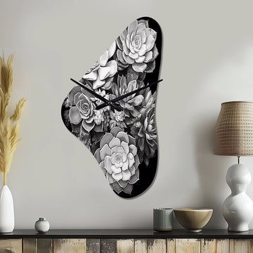 Grey Black Succulent Resilience - Asymmetric Metal Wall Clock